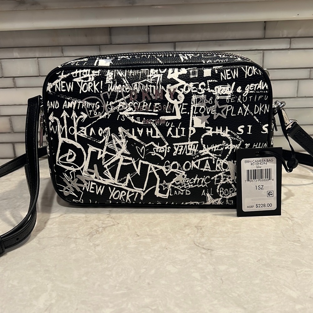 DKNY Erin camera bag black and white graffiti